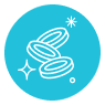 coins and stars on a blue background.